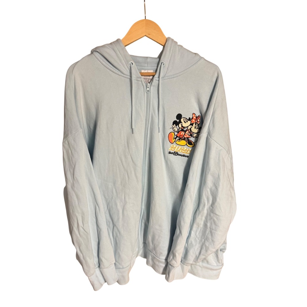 Disney Mickey Minnie Mouse 2023 Walt Disney World Zip Up Hoodie Light Blue 3X‎